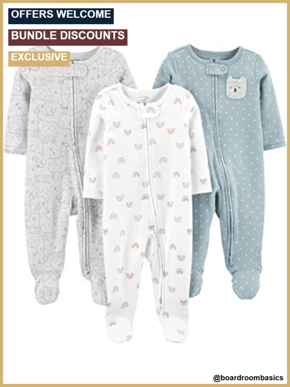 3-Pack Baby Sleep and Play Footies Neutral Full-Zip One-Piece